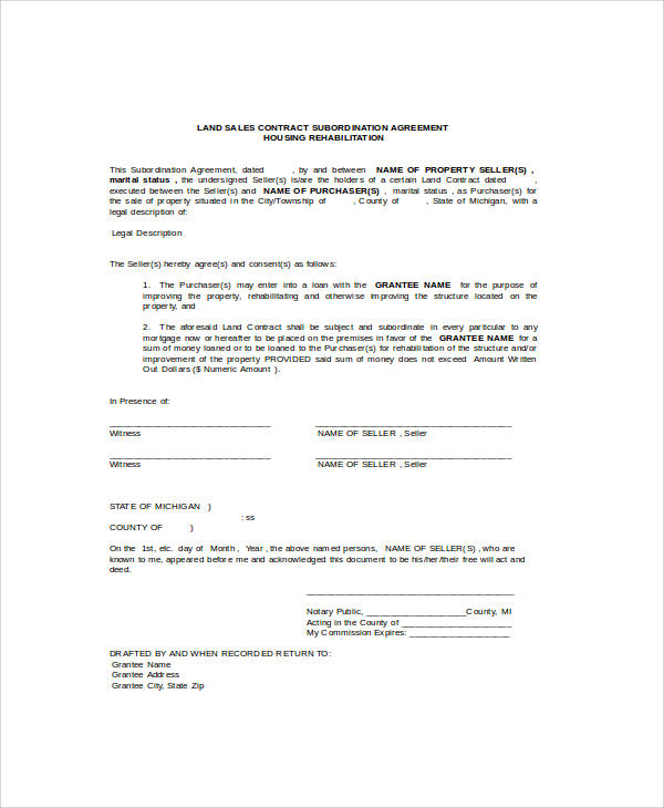 land contract subordination agreement