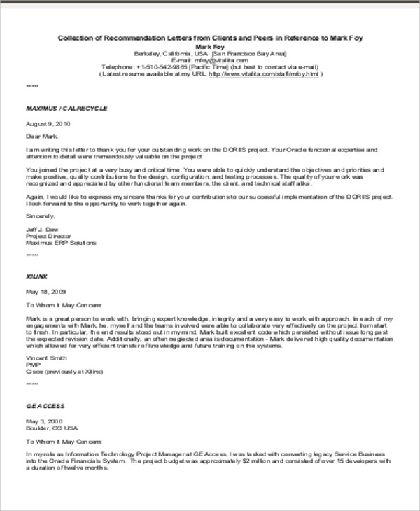 business recommendation letter for client