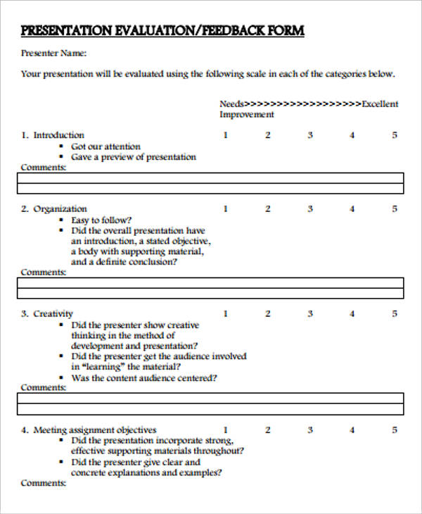 FREE 9 Sample Presentation Evaluation Forms In MS Word PDF   Presentation Evaluation Feedback Form 