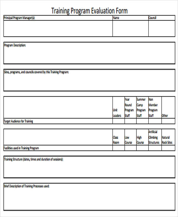 training program evaluation form