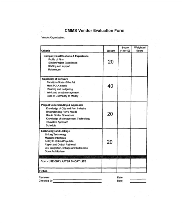 cmms vendor evaluation form1