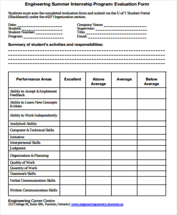 internship program evaluation form