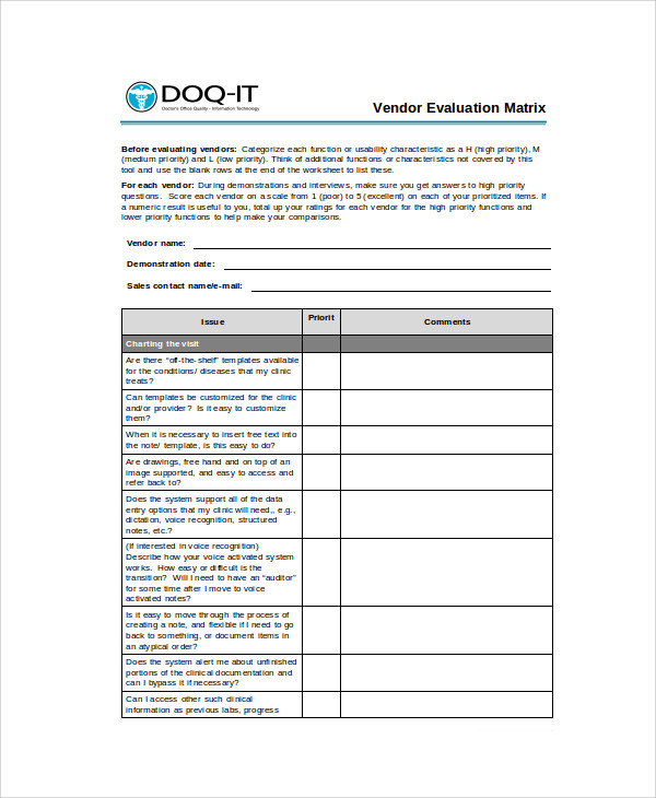 training vendor evaluation form