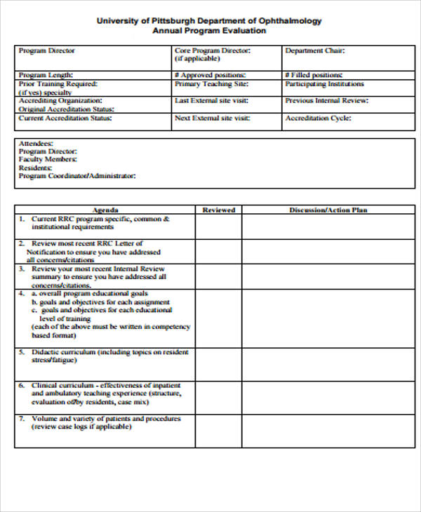 Program Evaluation Template Form