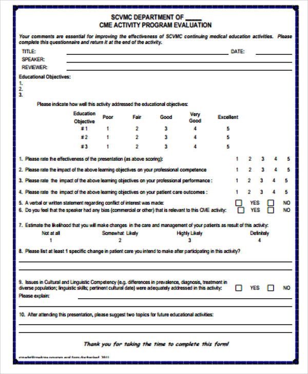 activity program evaluation form