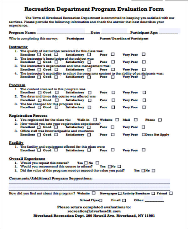 FREE 9+ Sample Program Evaluation Forms in MS Word | PDF