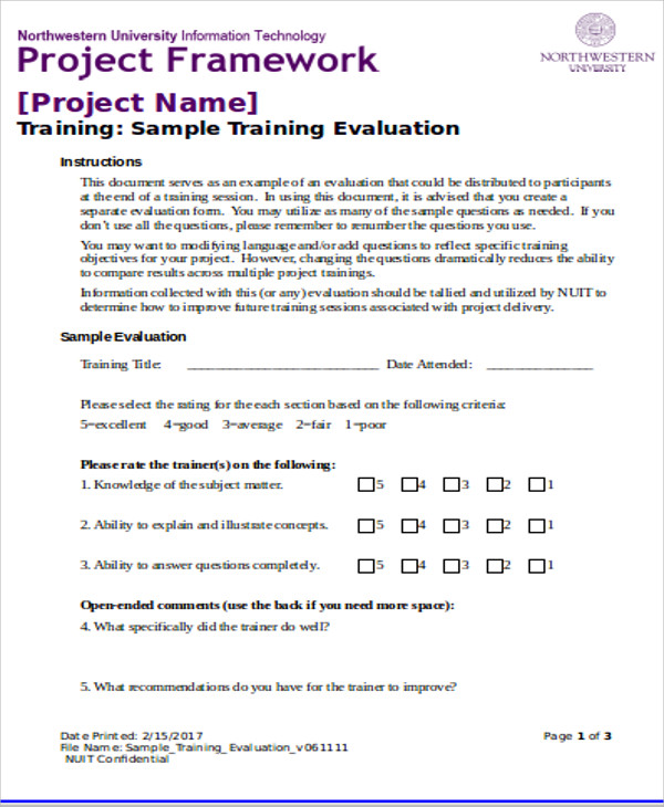 sample post training evaluation form