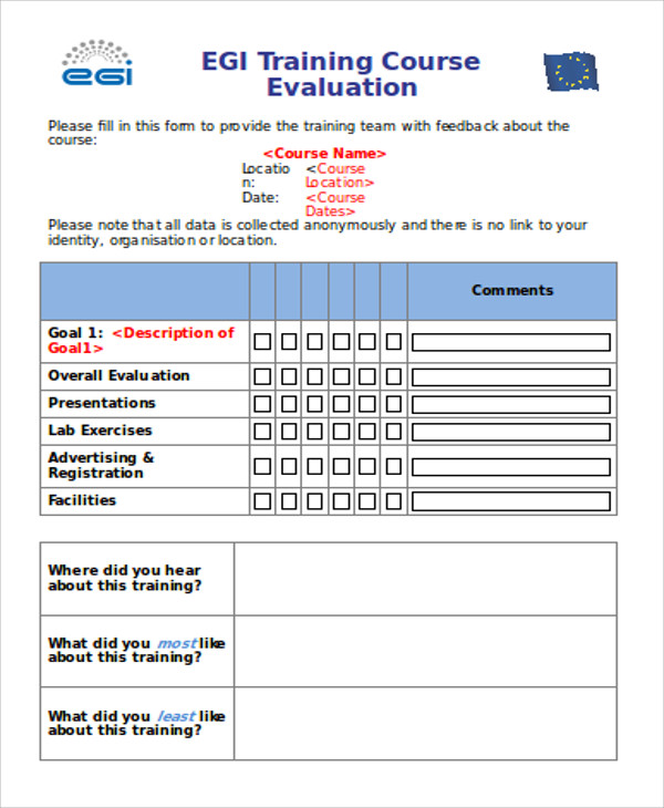 training course evaluation form doc