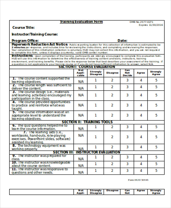 Training Effectiveness Evaluation Form