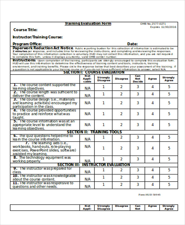 FREE 10 Sample Training Evaluation Forms In MS Word