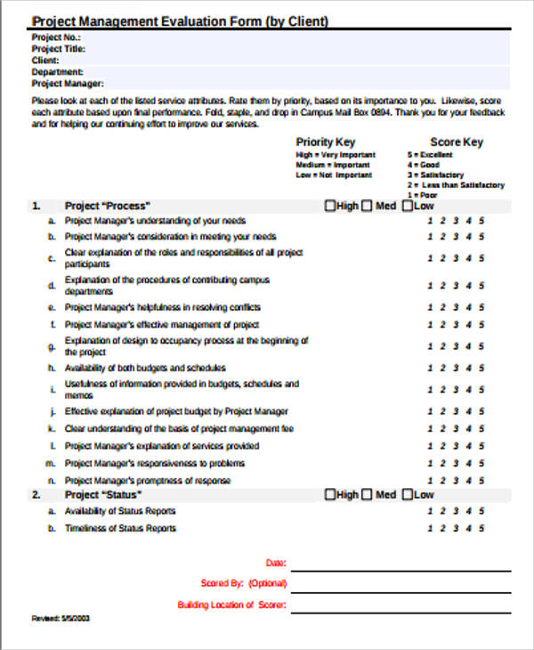 project management evaluation form