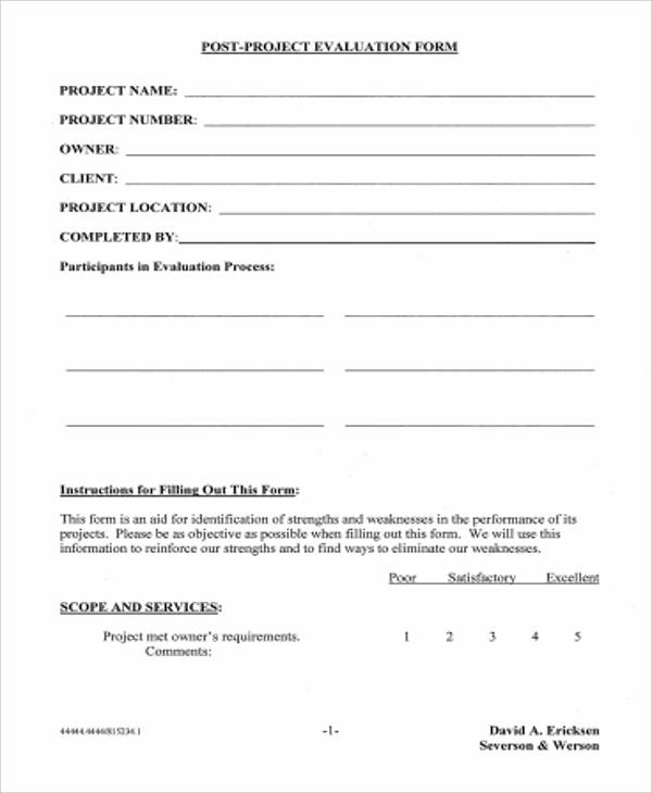 sample post project evaluation form