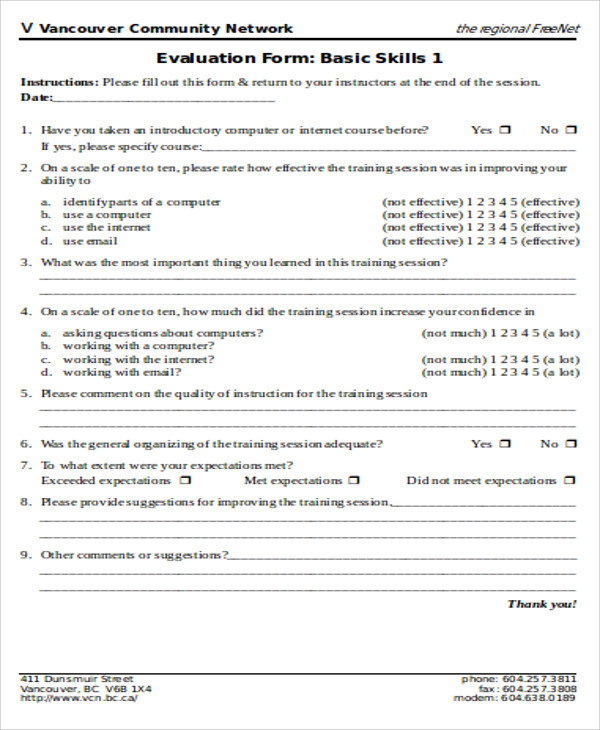 computer training evaluation form