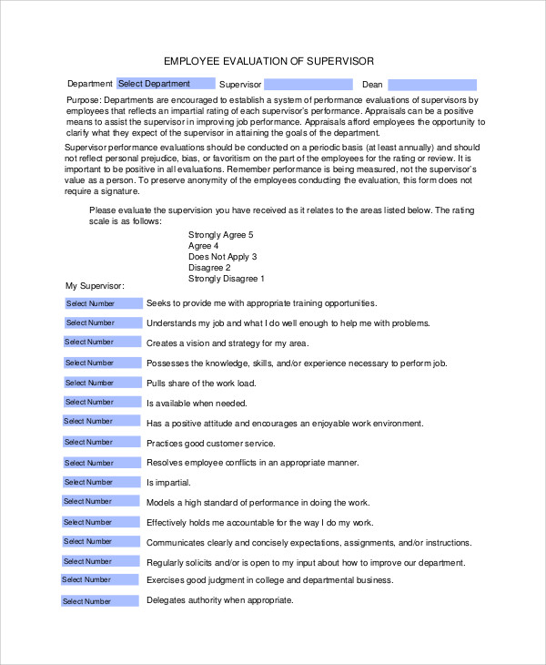 employee evaluation of supervisor form