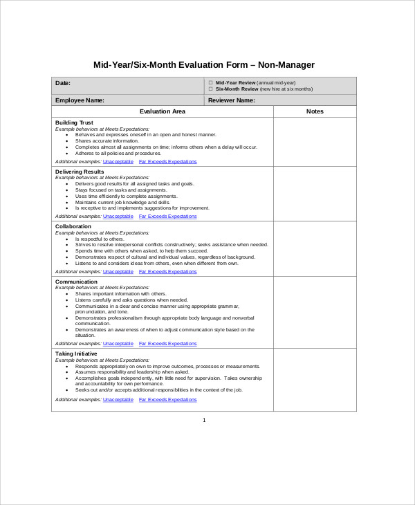 monthly employee evaluation form