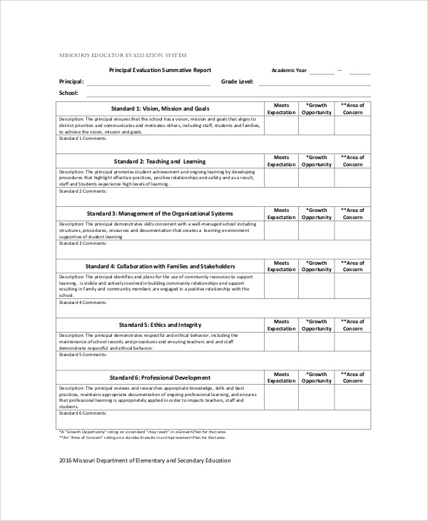 principal summative evaluation form