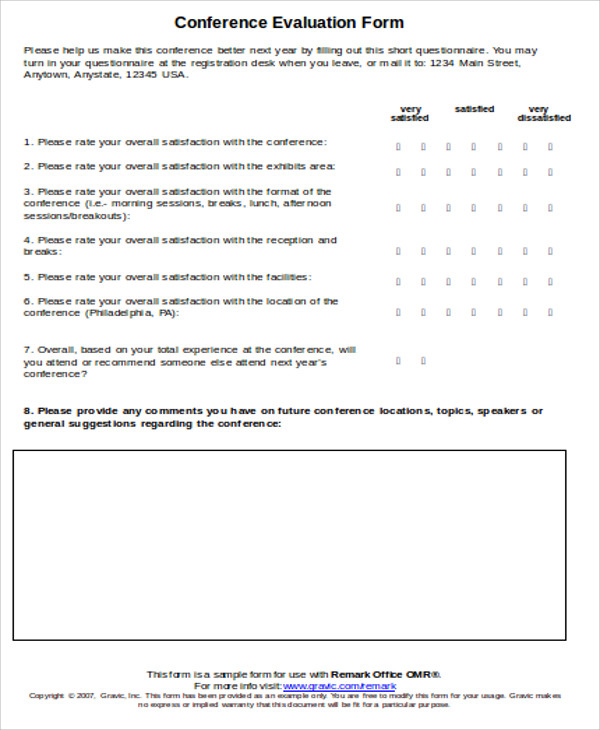 generic conference evaluation form doc 