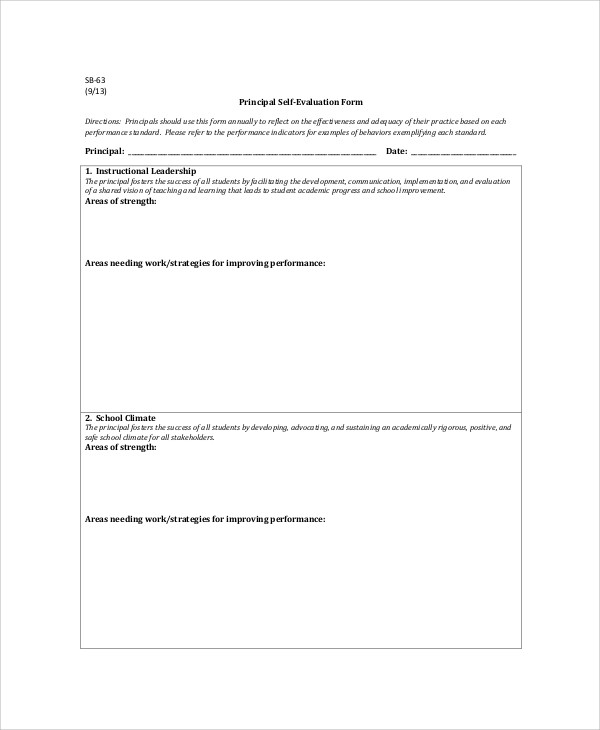 sample principal self evaluation form