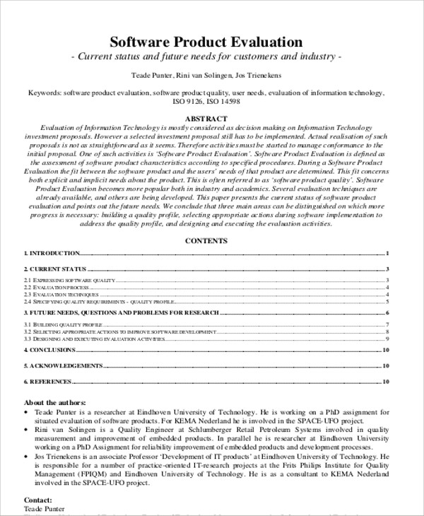 software product evaluation form pdf