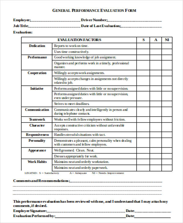 Free 12 Sample Evaluation Forms In Ms Word