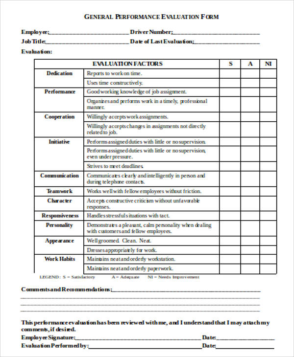 Employee Evaluation Sample Forms DocTemplates