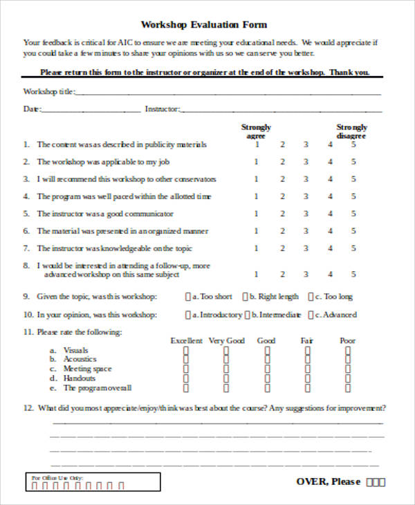 Evaluation Form Template Word - Sample Workshop Evaluation Form 10 Document...