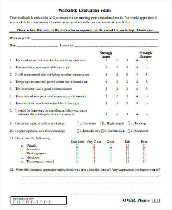 workshop evaluation form example