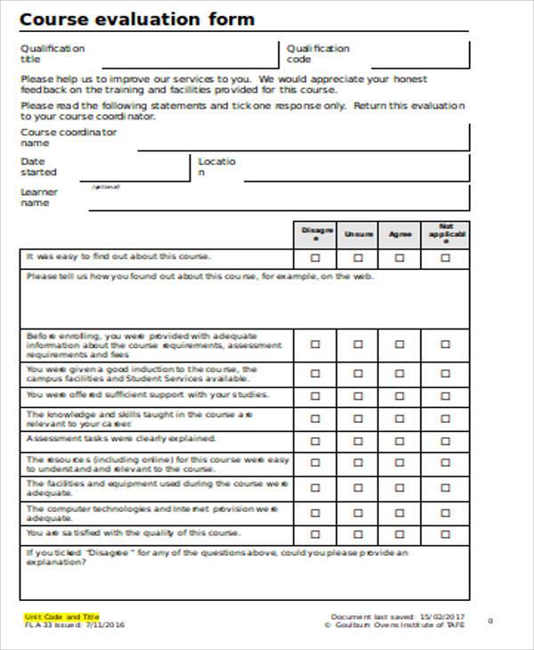 course evaluation form in doc