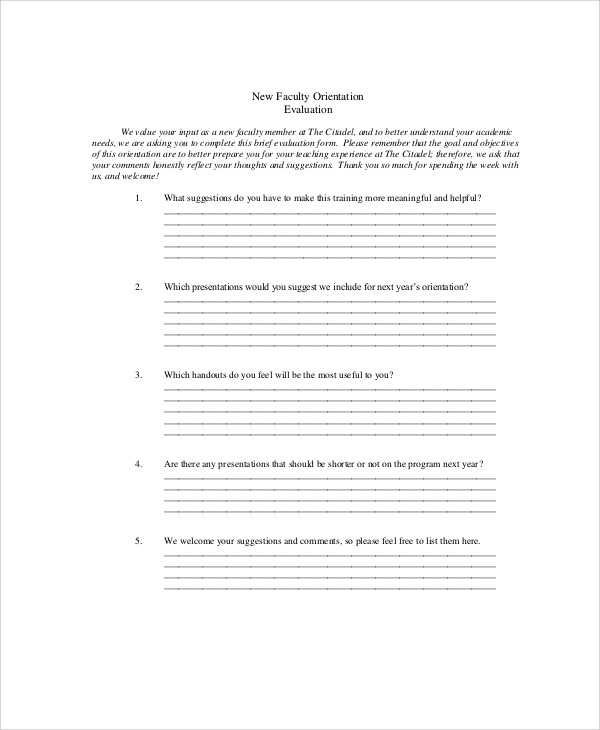 new faculty orientation evaluation form