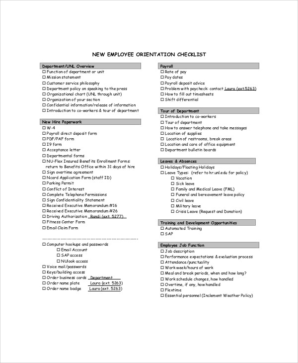 employee orientation evaluation form