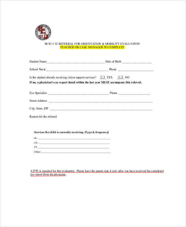 orientation and mobility evaluation form