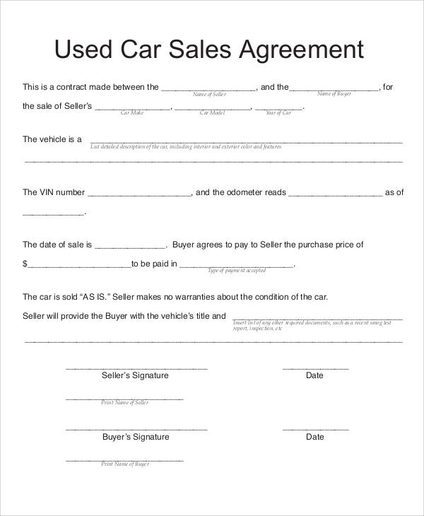 used vehicle sales contract