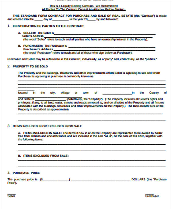 property sales contract form