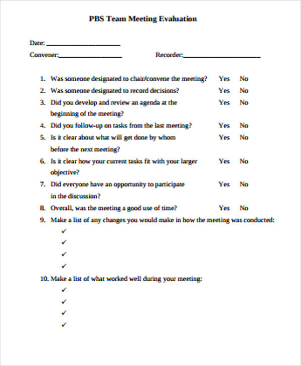 team meeting evaluation form example