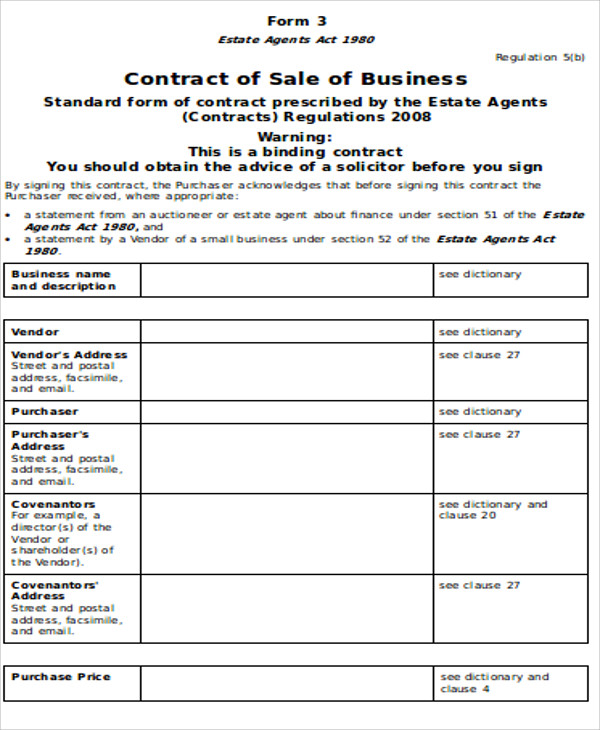 business sales agreement contract