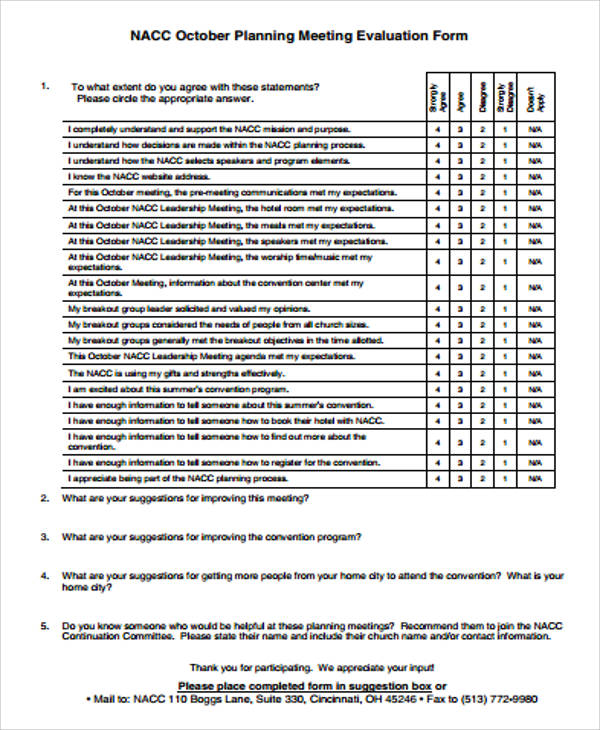planning meeting evaluation form