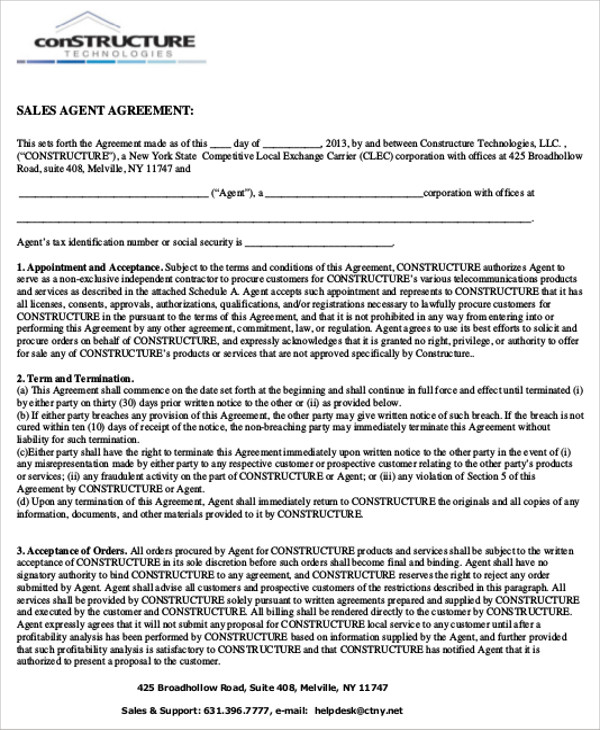 sales agent agreement contract
