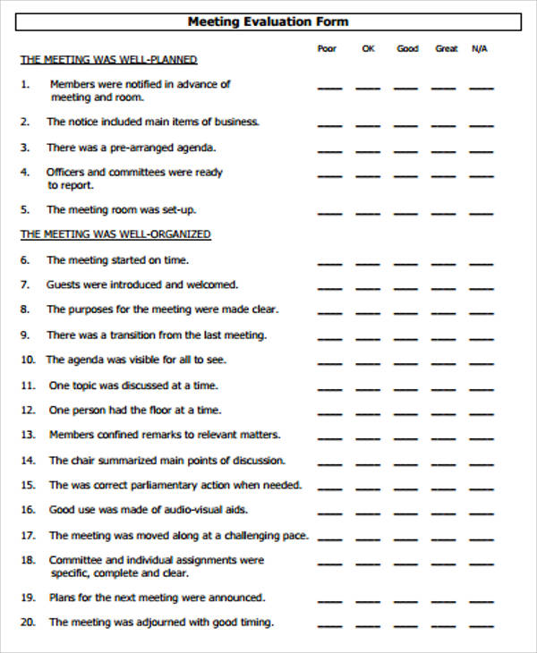 meeting evaluation form example