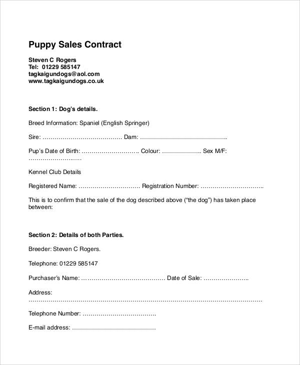 Printable Puppy Contract Template Printable Templates