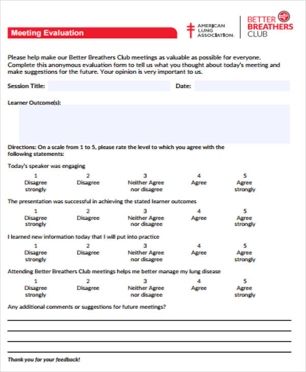 sample meeting evaluation form