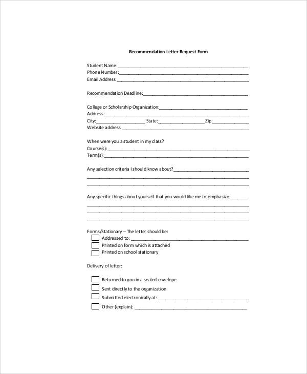 recommendation letter form for high school student 