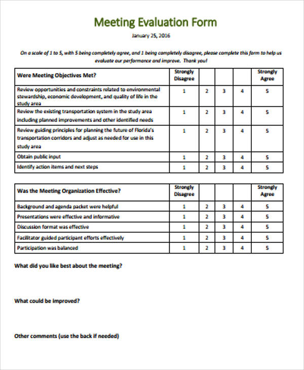 Meeting Evaluation Form