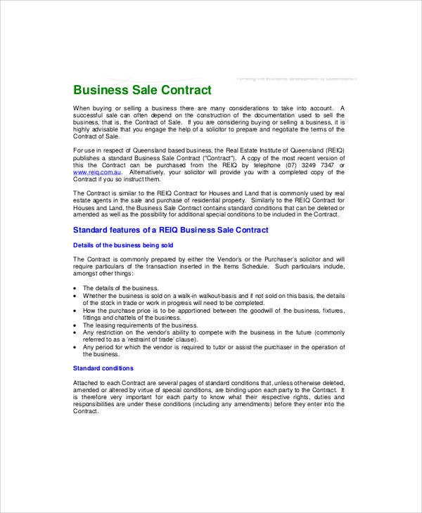 sample business sale contract
