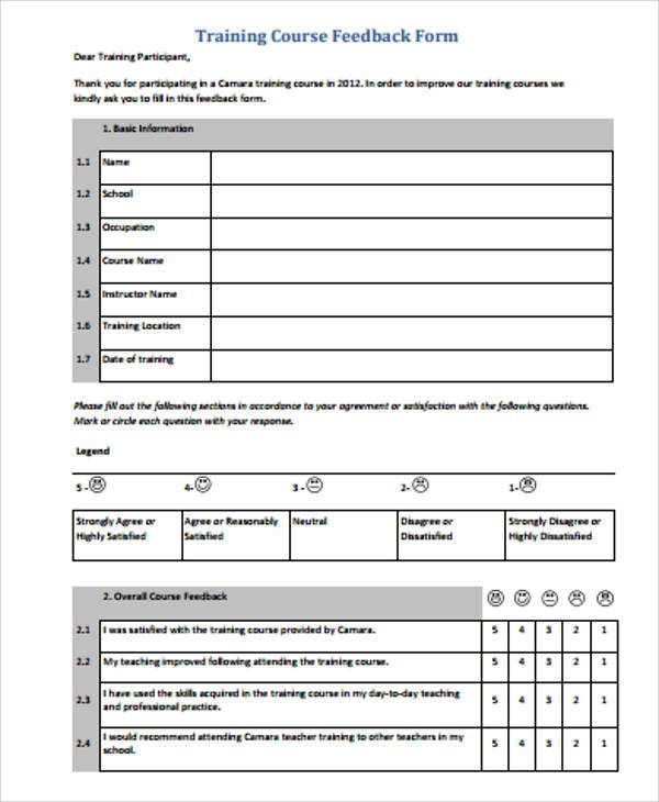 Training Feedback Form Template Word