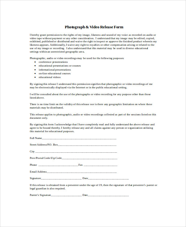 photographer video release form