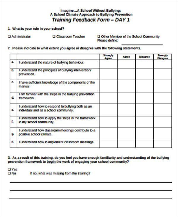 FREE 8+ Sample Training Feedback Forms in MS Word PDF