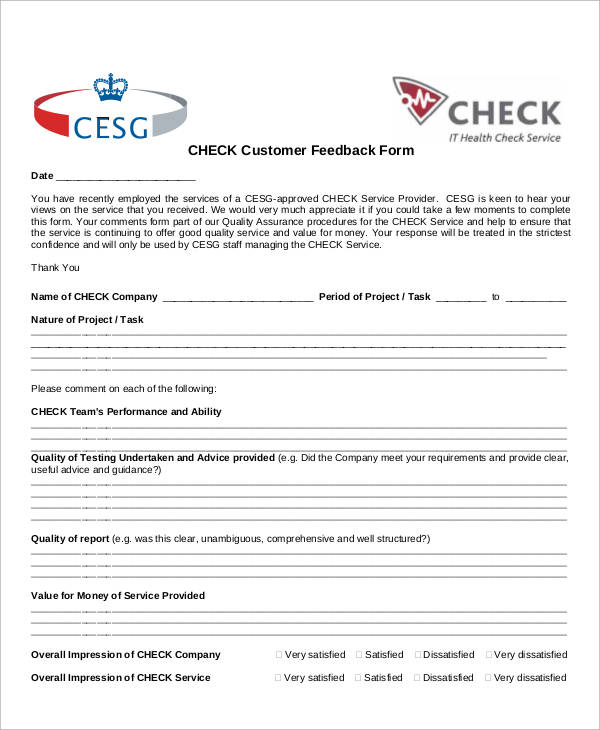 check customer feedback form pdf