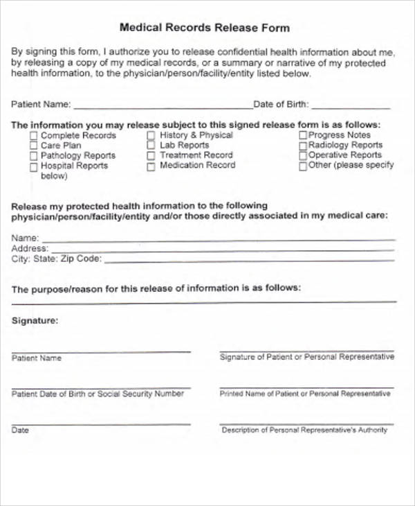 sample medical records release form