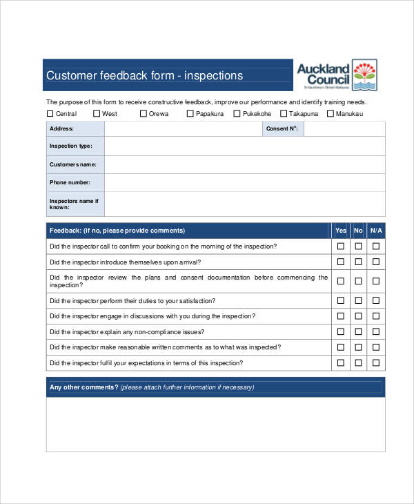 FREE 8 Sample Customer Feedback Forms In MS Word PDF