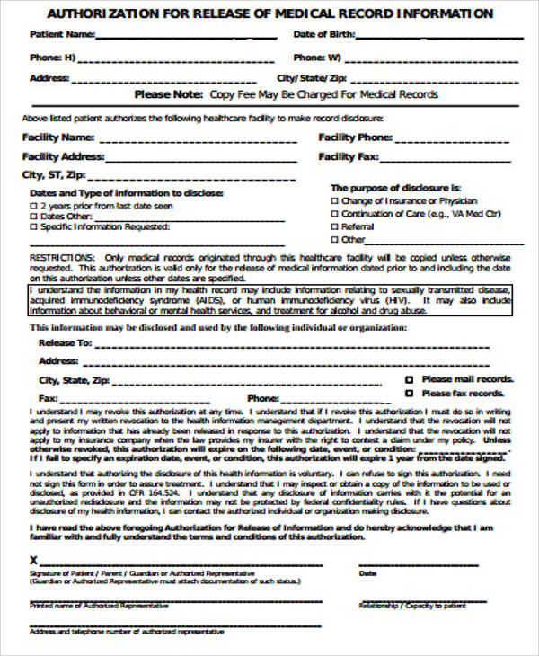 records release authorization form